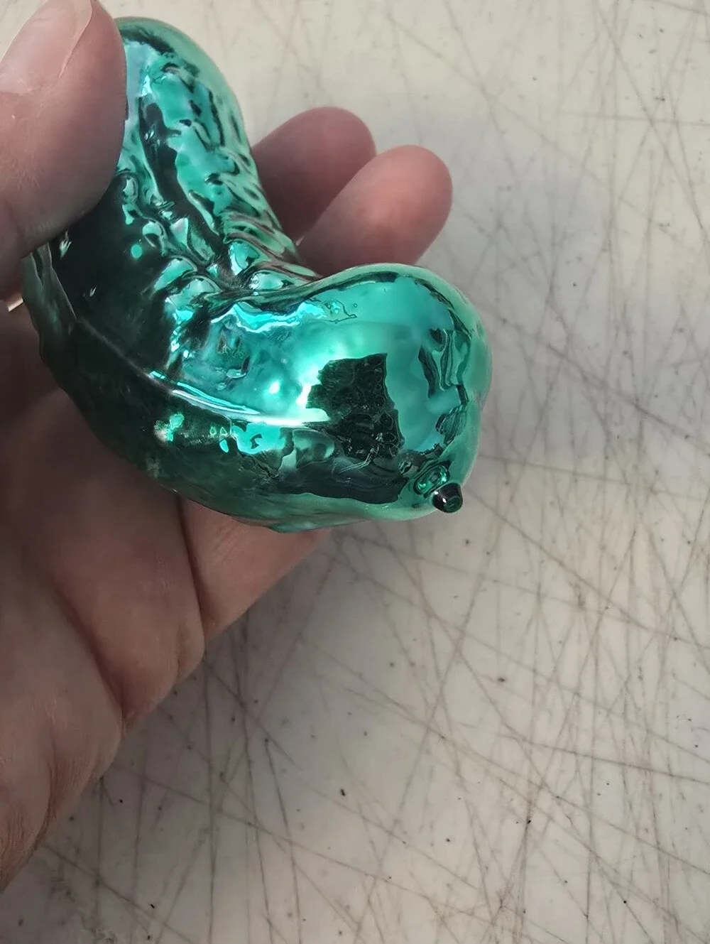 Vintage German Glass Green Pickle Christmas Ornament 4.5